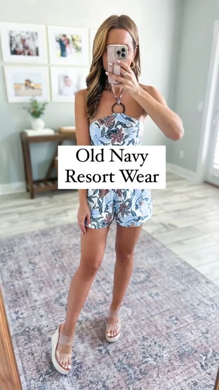 Vacation outfit. Spring outfit. Spring romper. Resort wear. Old Navy romper (XSP). Old Navy spring dresses (XSP). Cruise outfit. Honeymoon outfit. Bachelorette party. Amazon clear wedges. 

#LTKtravel #LTKshoecrush #LTKswim