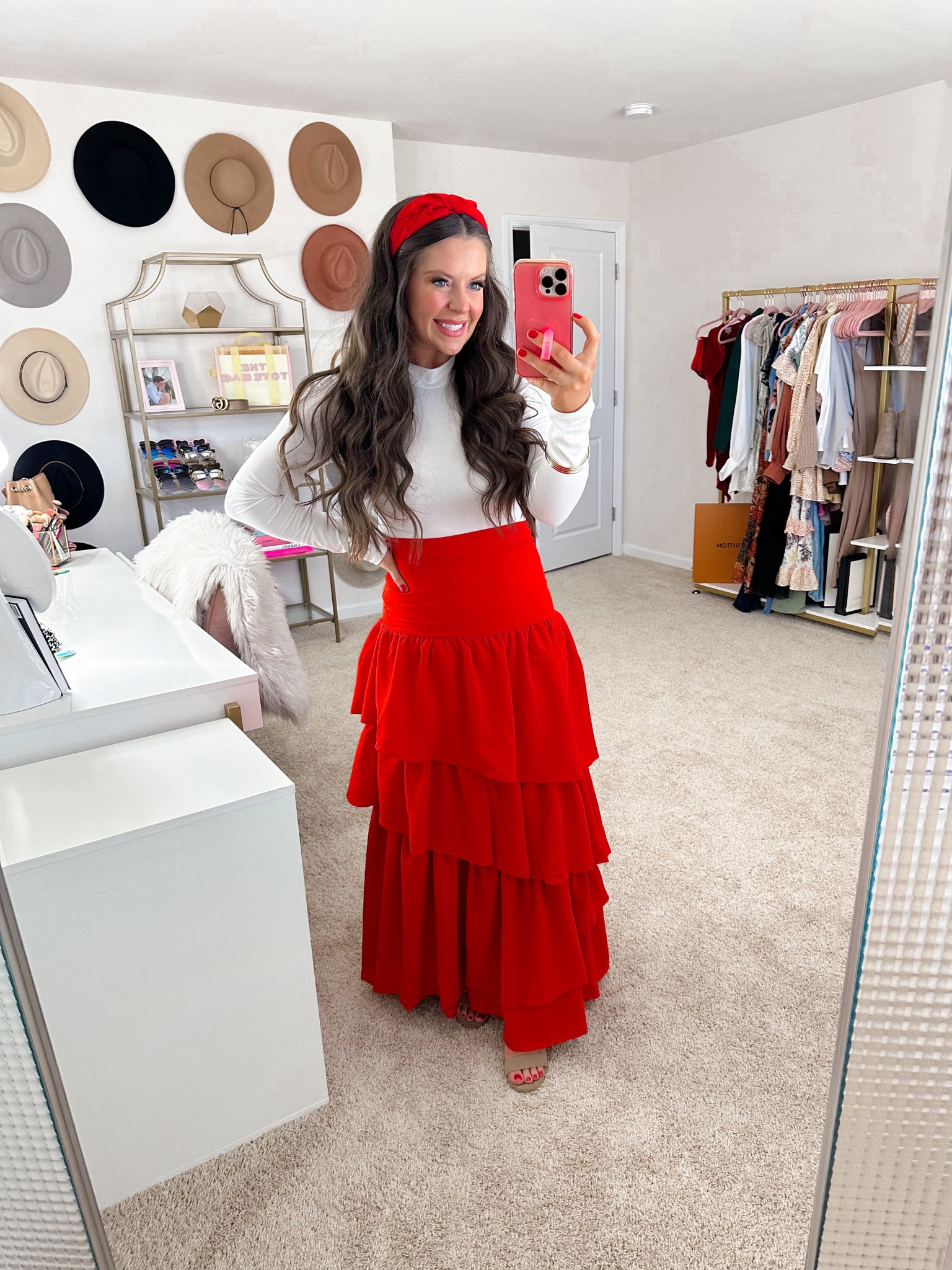 BRIGHT RED MAXI SKIRT OF MY DREAMS ❤️ Love how chic this outfit is! Perfect for the holidays or family Christmas photos 😍 Code “THANKSLANDON30” saves you 30% off Red Dress’s entire holiday collection!

Wearing a size small in the skirt - fits TTS, offers NO stretch fyi.

Family Christmas photos, Christmas photos, Christmas photo outfits, family Christmas outfits, sequins, silver dress, Christmas outfit, heels, Christmas outfit Inso, date night style, date night fashion, holiday style, holiday outfits, festive style, holiday fashion, family Christmas photo fashion, maxi skirt, red maxi skirt, tiered skirt

#LTKstyletip #LTKHoliday #LTKfindsunder100