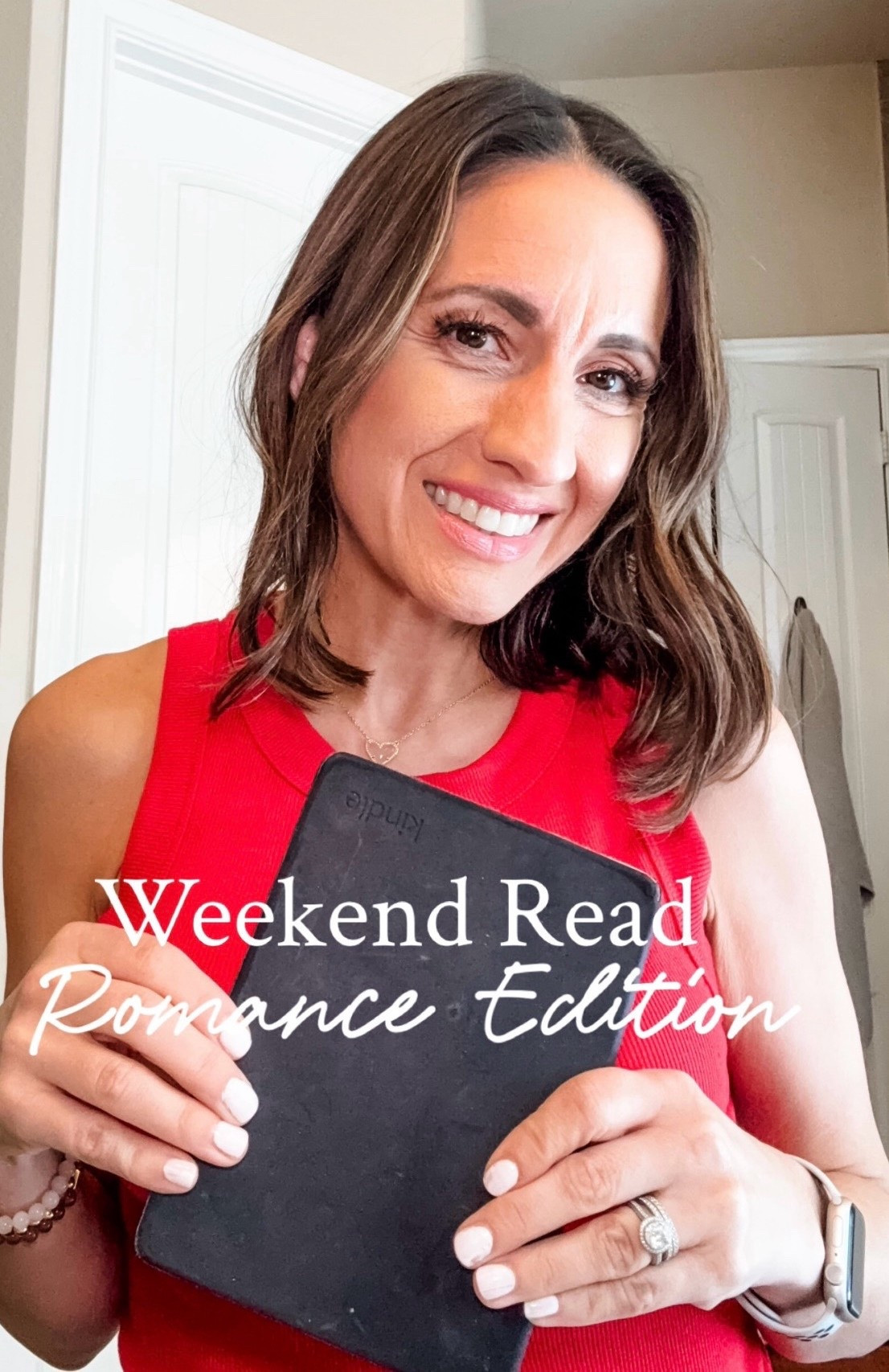 Hi! Tomorrow’s weekend read is a day early and so good. This week’s  book is Misconduct by Penelope Douglas. This book has some of my favorite tropes. Age gap. X athlete. Semi forbidden. Mystery and a little suspense and it’s based in the South. Red tank top is an Old Navy find. It runs true to size. 
Levi’s jeans. They run true to size. 
Kendra Scott heart ❤️ necklace  

#LTKOver40 #LTKstorytime #LTKootd