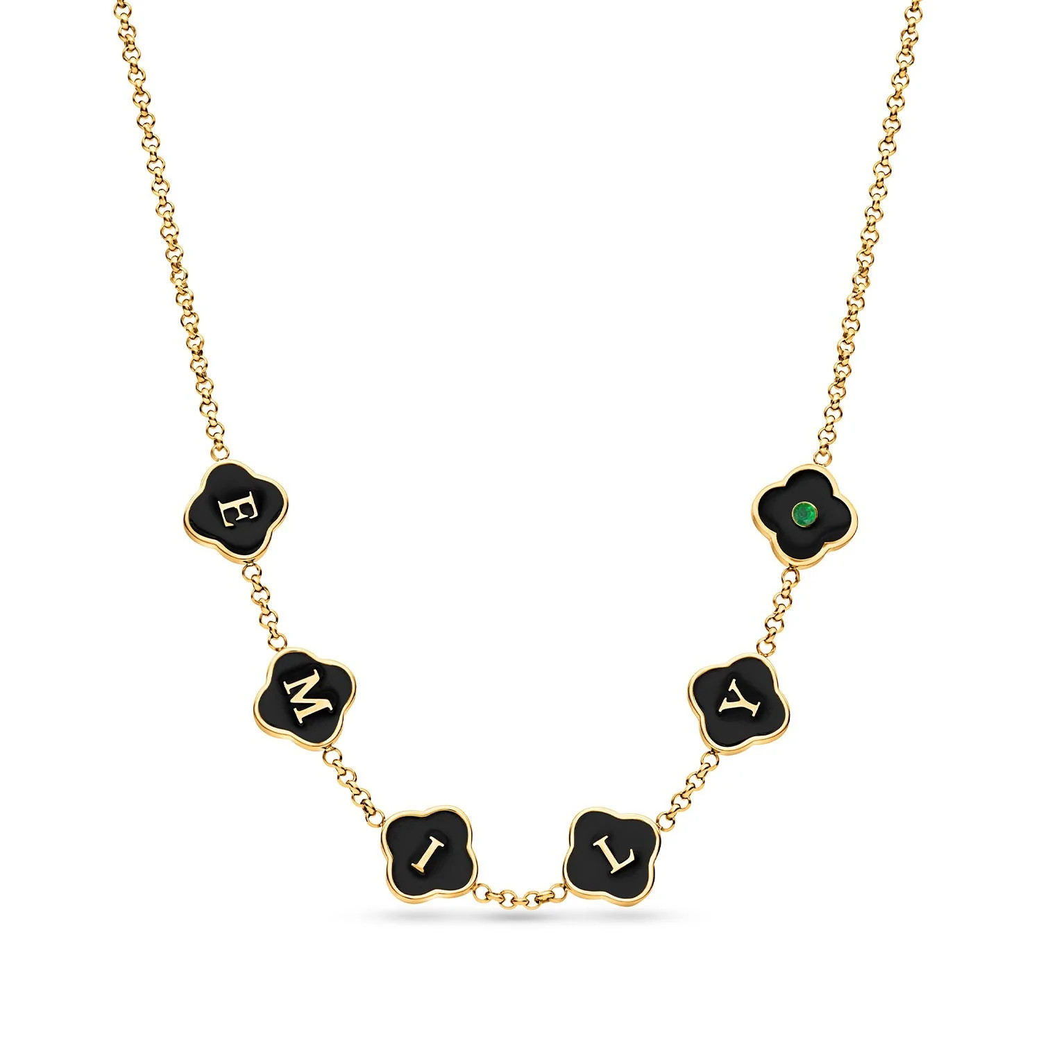 Black Enamel Clover Custom Name Necklace (Gold) | Abbott Lyon