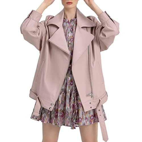Pink Oversized Leather Jacket Women - Real Lambskin Women's Leather Jacket Plus Size Long Leather Motorcycle Jacket (as1, alpha, x_l, regular, regular, Pink Blush Leather Jacket Women) | Amazon (US)