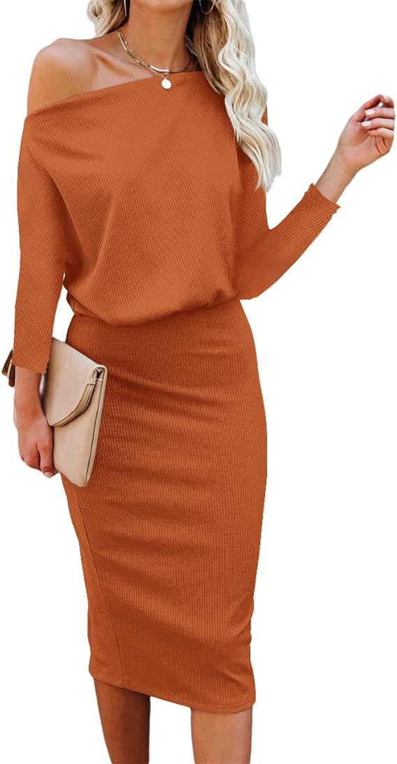 Ezbelle Women's Off The Shoulder 3/4 Sleeve Batwing HIPS-Wrap Pencil Party Sexy Bodycon Midi Dres... | Amazon (US)
