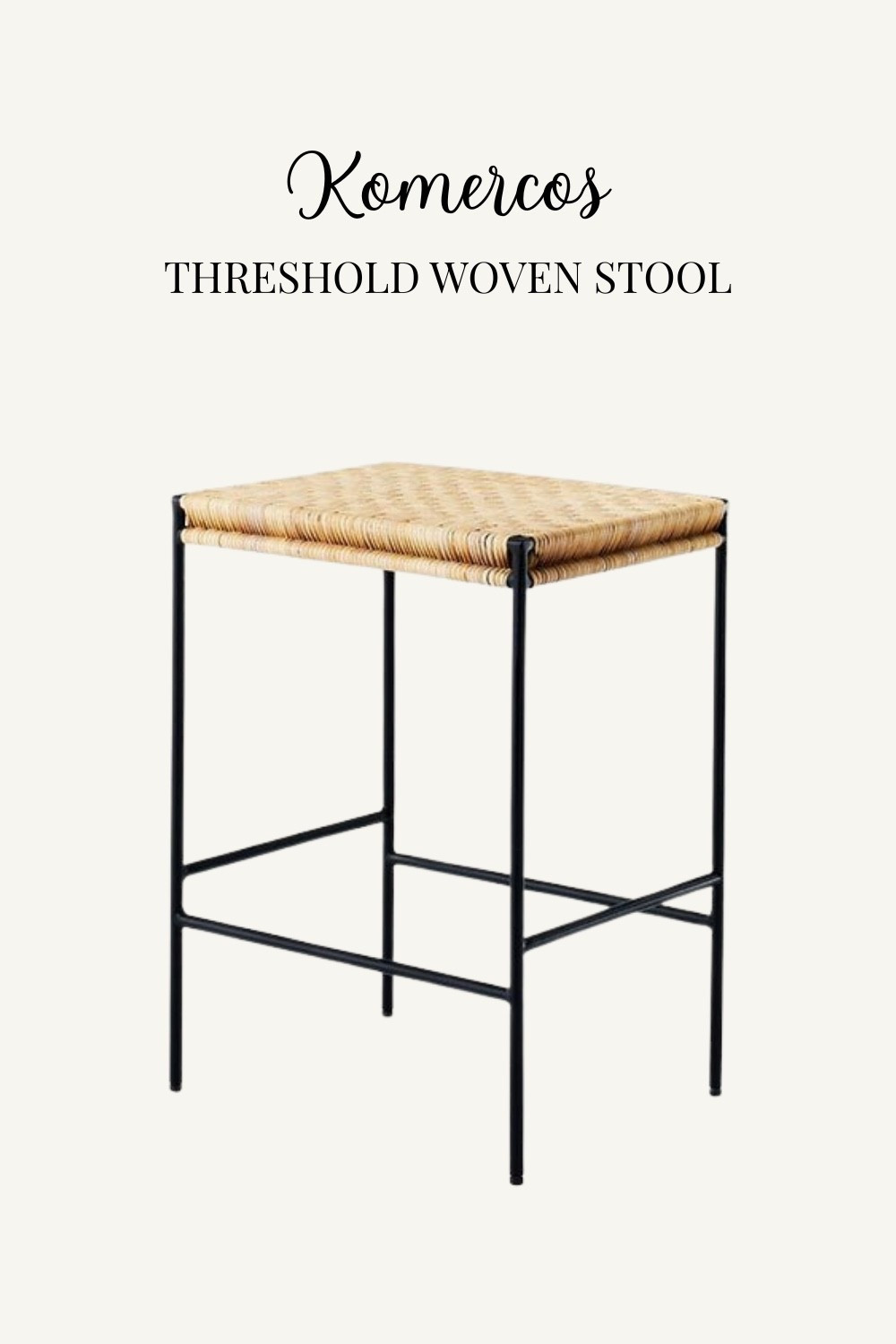 Shop the Komercos Threshold Woven Stool

A woven counter stool by Komercos with a natural seat and slim black metal frame. #WovenStool