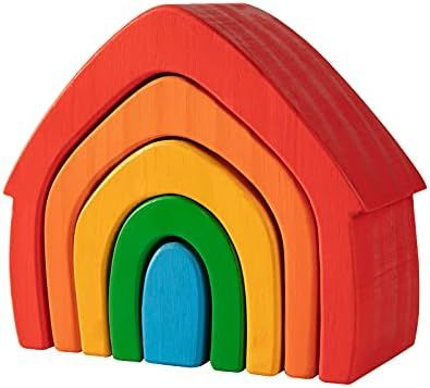 Wooden Rainbow House Stacker Grimm's Rainbow Colored House 5-Piece Stacker Waldorf Montessori Presch | Amazon (US)