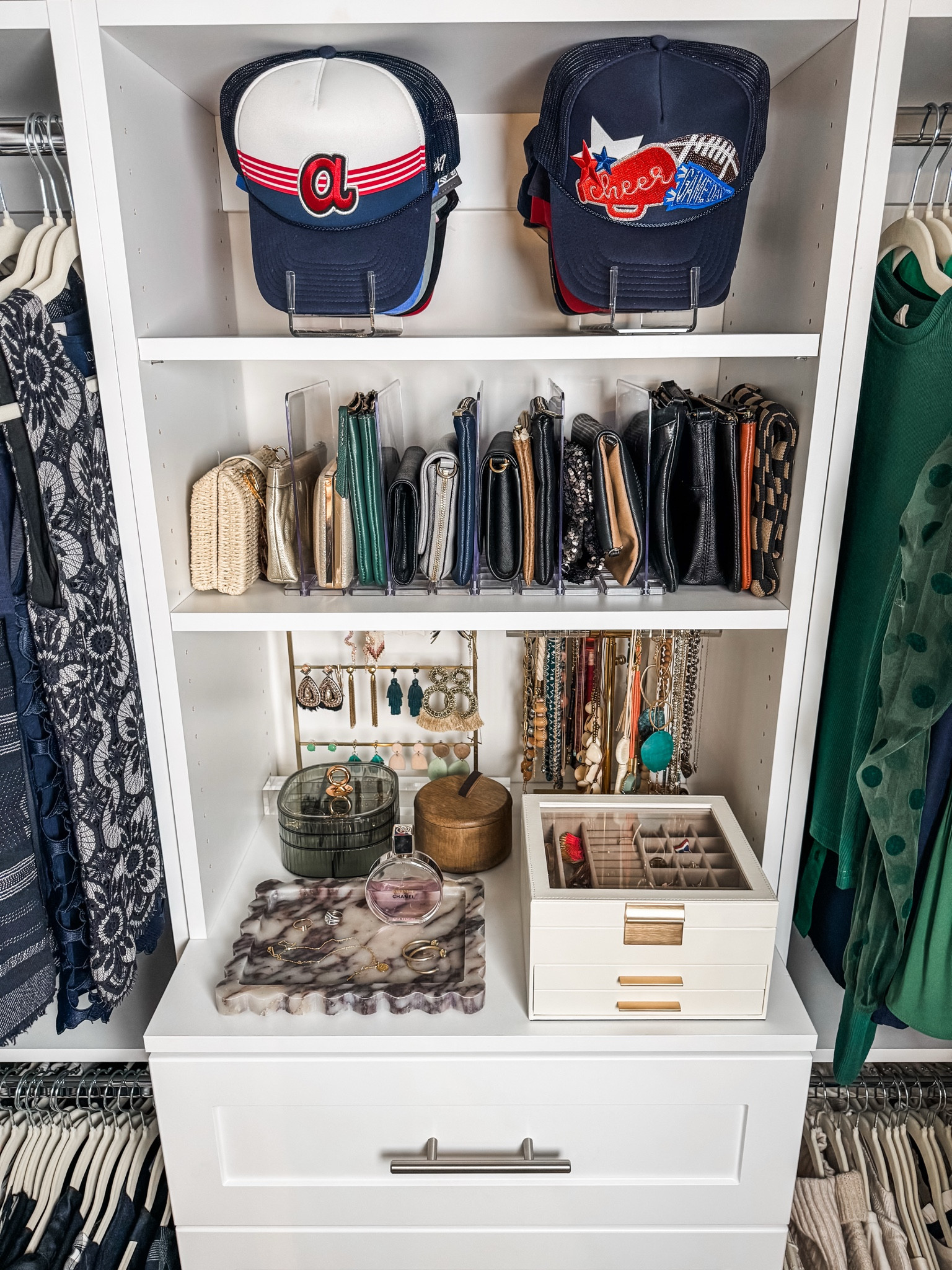 Closet organization that includes hats, purses, and jewelry! 

#LTKFindsUnder50 #LTKHome #LTKStyleTip