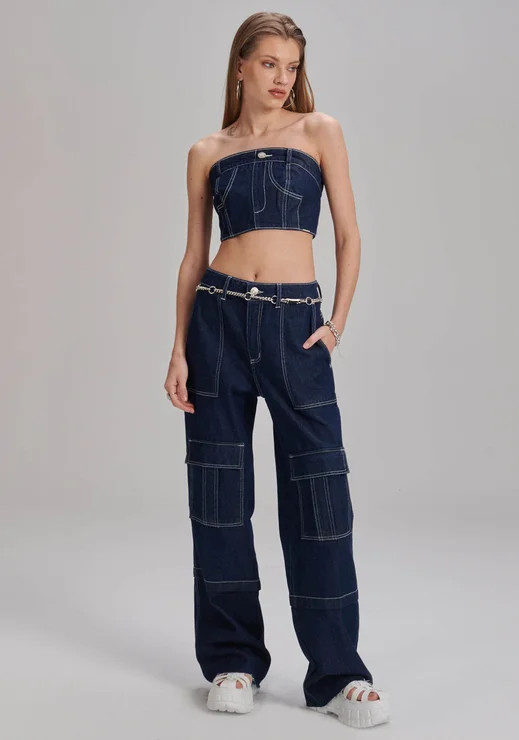 My Favorite Thingscalça jeans azul my favorite things wide leg cargo high | ZZ Mall (BR)