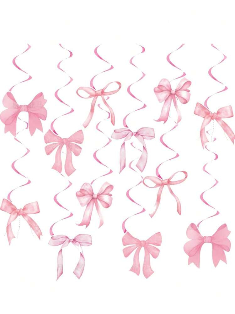 7Pcs Pink Bow Party Hanging Swirls Decorations, Spiral Banners,Bridal Engagement Sweet Birthday P... | SHEIN