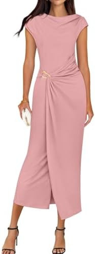 ZESICA Women's 2025 Summer Mock Neck Casual Bodycon Dress Cap Sleeve Elegant Cocktail Party Long ... | Amazon (US)