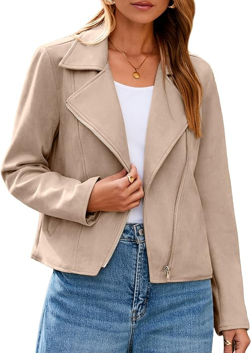 Glamaker Womens Faux Suede Jackets Long Sleeve Casual Cropped Zipper Biker Moto Jacket Fall Winte... | Amazon (US)