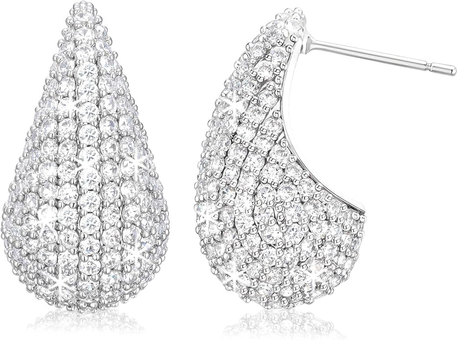 SWEETV Chunky Gold Hoop Earrings, Teardrop CZ 14K Gold Plated Hoop Earrings for Women Trendy, Sta... | Amazon (US)