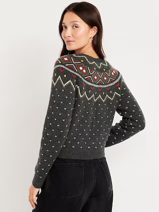 SoSoft Cropped Fair Isle Cardigan Sweater | Old Navy (US)