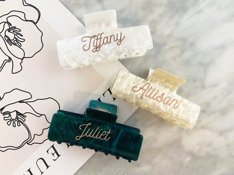 Personalized Hair Clip, Hair Claw, Bridesmaid Gift Wedding Gift Acetate Hair Clip, Hair Accessori... | Etsy (US)