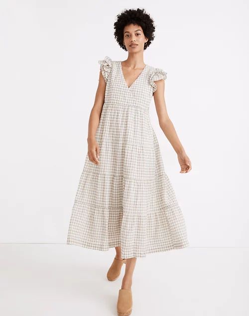 Gingham Seersucker Ruffle-Sleeve Tiered Midi Dress | Madewell