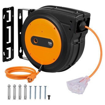 VEVOR Retractable Extension Cord Reel  75 FT  Heavy Duty 14AWG/3C SJTOW Retractable Power Cord wi... | Lowe's