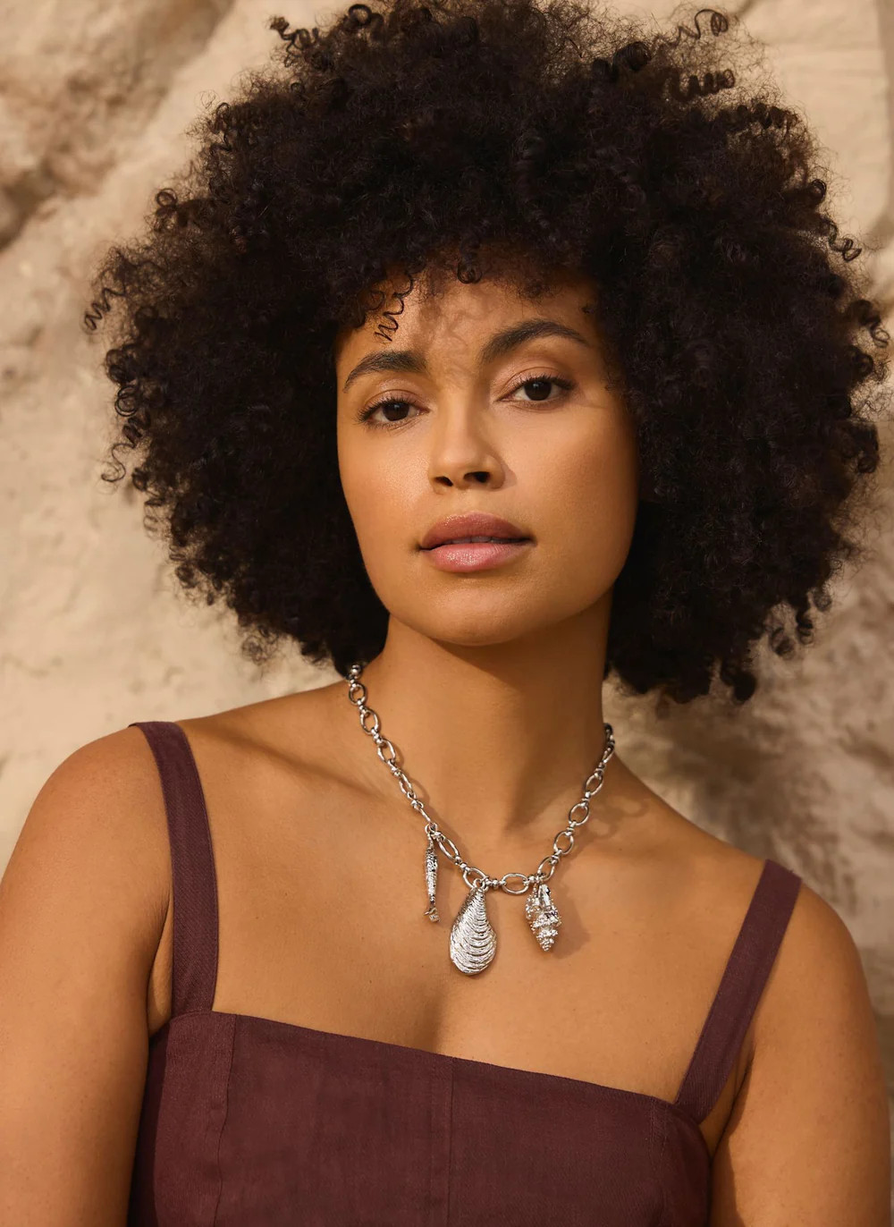 Silver Tone Shell Statement Charm Necklace | Mint Velvet