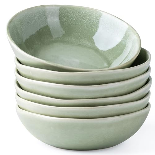 AmorArc Ceramic Cereal Bowls Set of 6, 24 oz Handmade Stoneware Bowls for Cereal Soup Salad Bread, Stylish Kitchen Bowls for Meal, Dishwasher & Microwave Safe-Olive Green | Amazon (US)