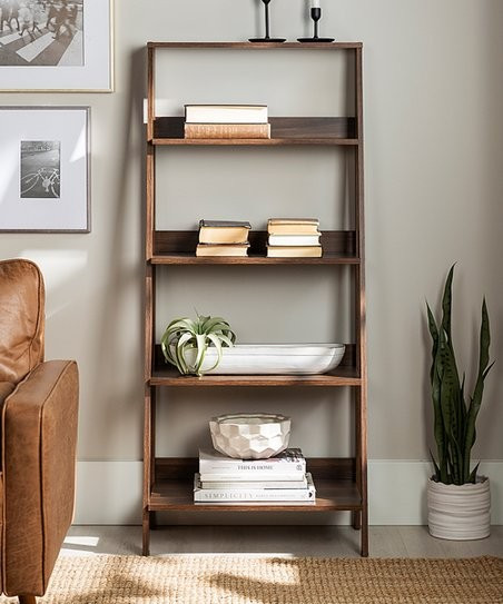 Dark Walnut Wood Ladder Bookshelf | Zulily