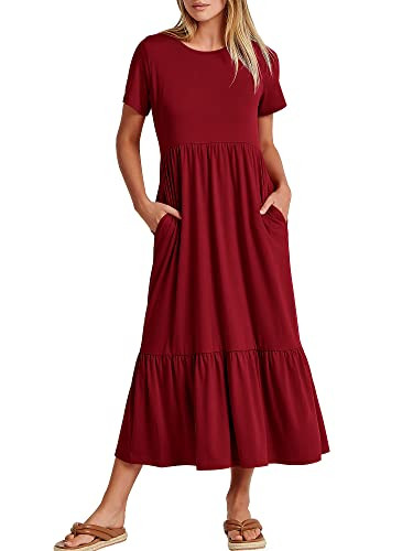 ANRABESS Womens 2026 Summer Casual Maxi Dress A line Tiered Flowy Short Sleeve Crewneck T Shirt B... | Amazon (US)