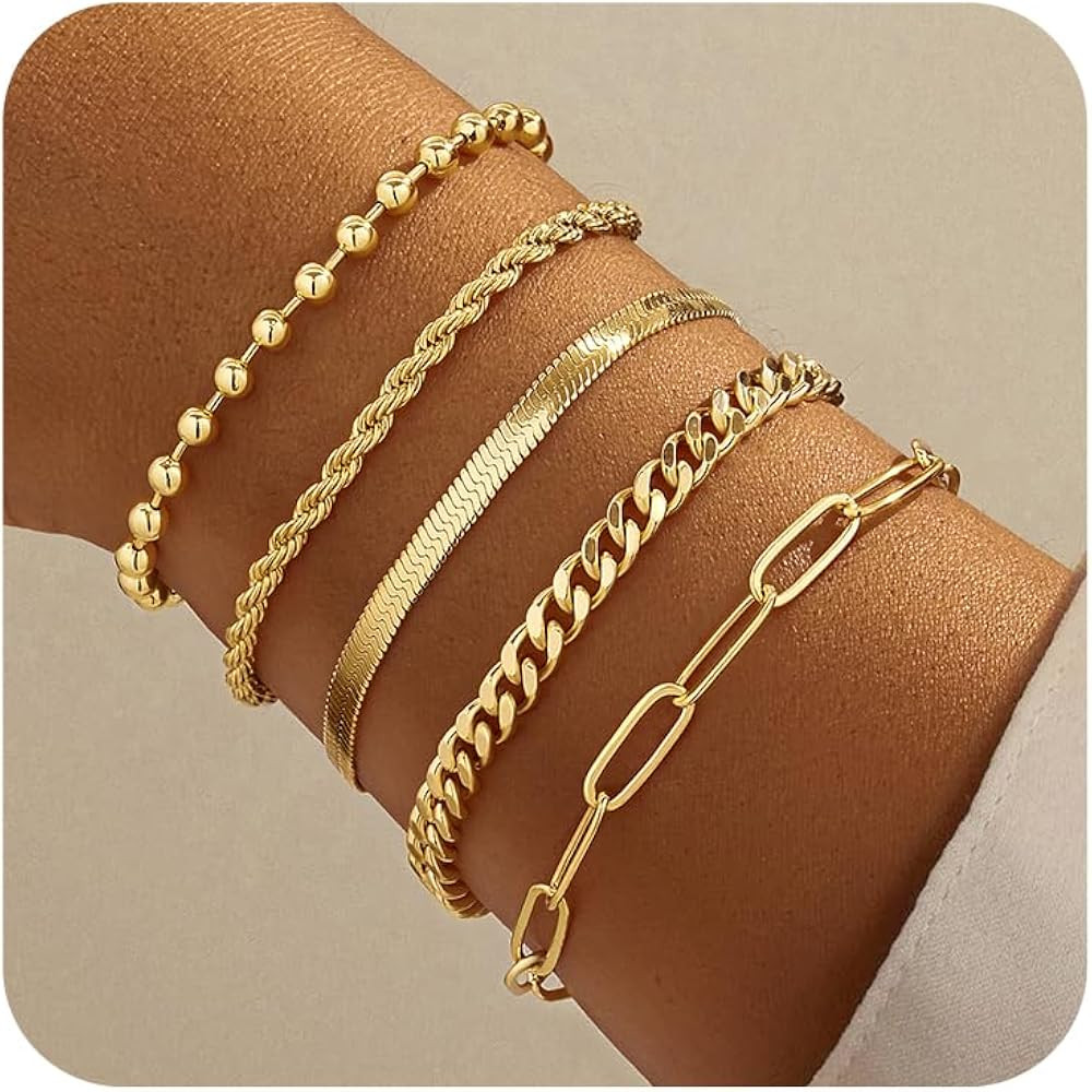 Gold Bracelets for Women,Dainty Bracelets Set for Women Trendy, Gold Bracelets Stack With Beaded,... | Amazon (US)