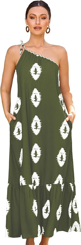 ECOWISH Womens Summer Maxi Dresses: One Shoulder Midi Dresses Boho Beach Vacation Long Sundress w... | Amazon (US)