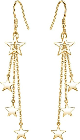 Sterling Silver Long Dangle Drop tassel star meteor earrings For Women | Amazon (US)