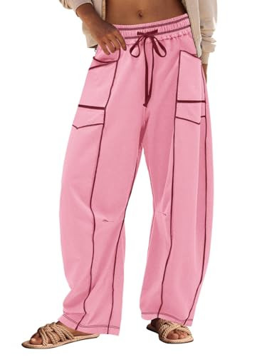 Panadila Womens Barrel Sweatpants Baggy Lounge Pants Wide Leg Trousers Casual Barrel Leg Drawstring Pants (Pink,S) | Amazon (US)