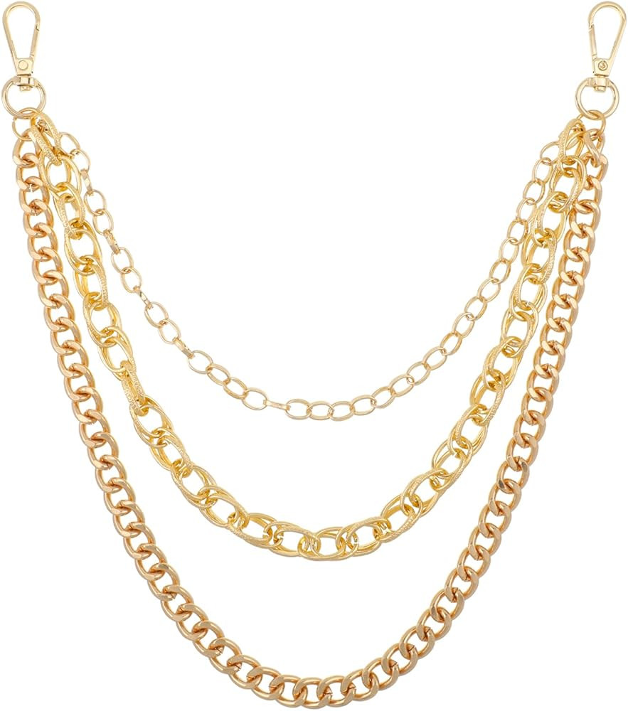 Grevosea Gold Wallet Chain, Heavy Duty Hip Hop Pants Chain for Men Women 3-Layer Metal Punk Walle... | Amazon (US)