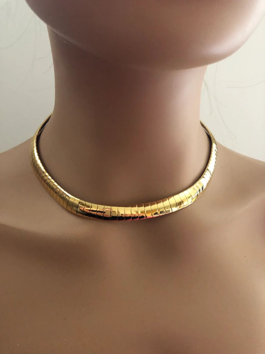 Vintage Omega Style Cleopatra Necklace.  Retro Egyptian style flexible link choker gold tone 1980... | Etsy (US)