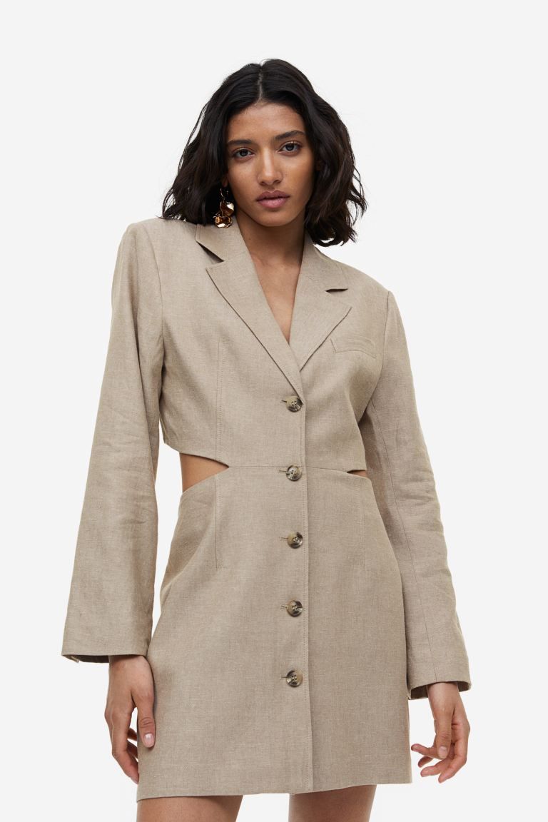 Cut-out linen-blend blazer dress | H&M (US)