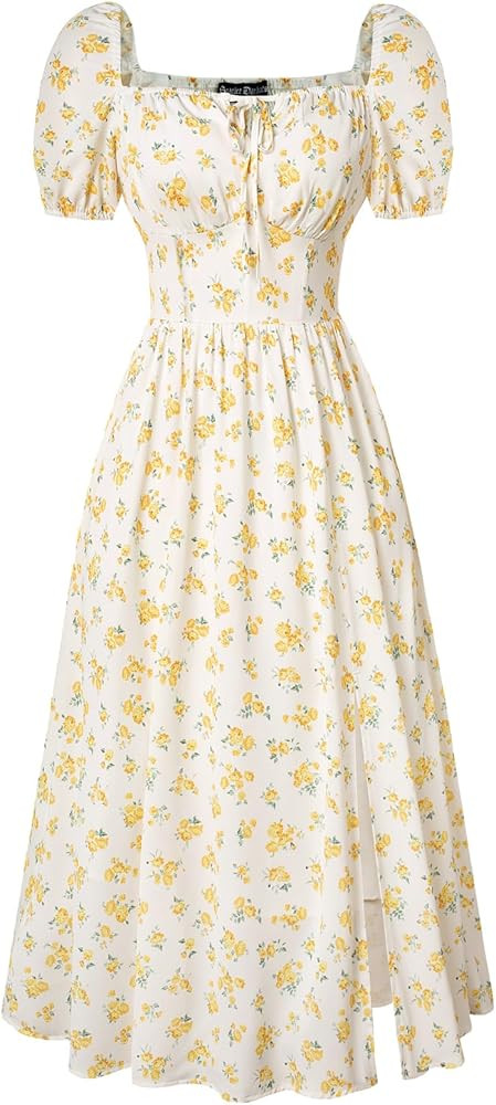 Scarlet Darkness Cottagecore Dress for Women Split Long Dress Milkmaid Corset Dresses | Amazon (US)