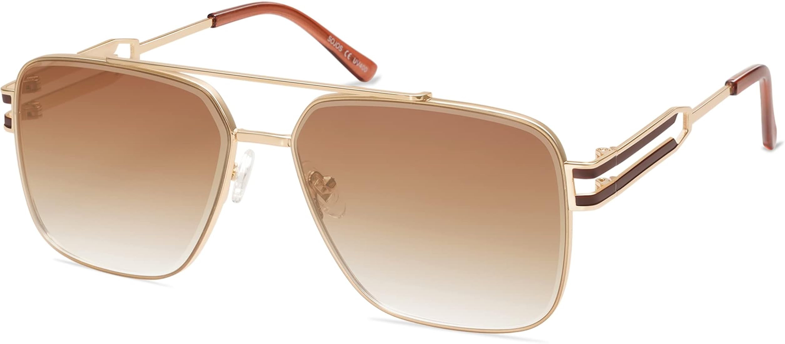 SOJOS Retro Square Metal Frame Sunglasses for Women Men, Vintage Double Bridge Flat Lens Women Me... | Amazon (US)