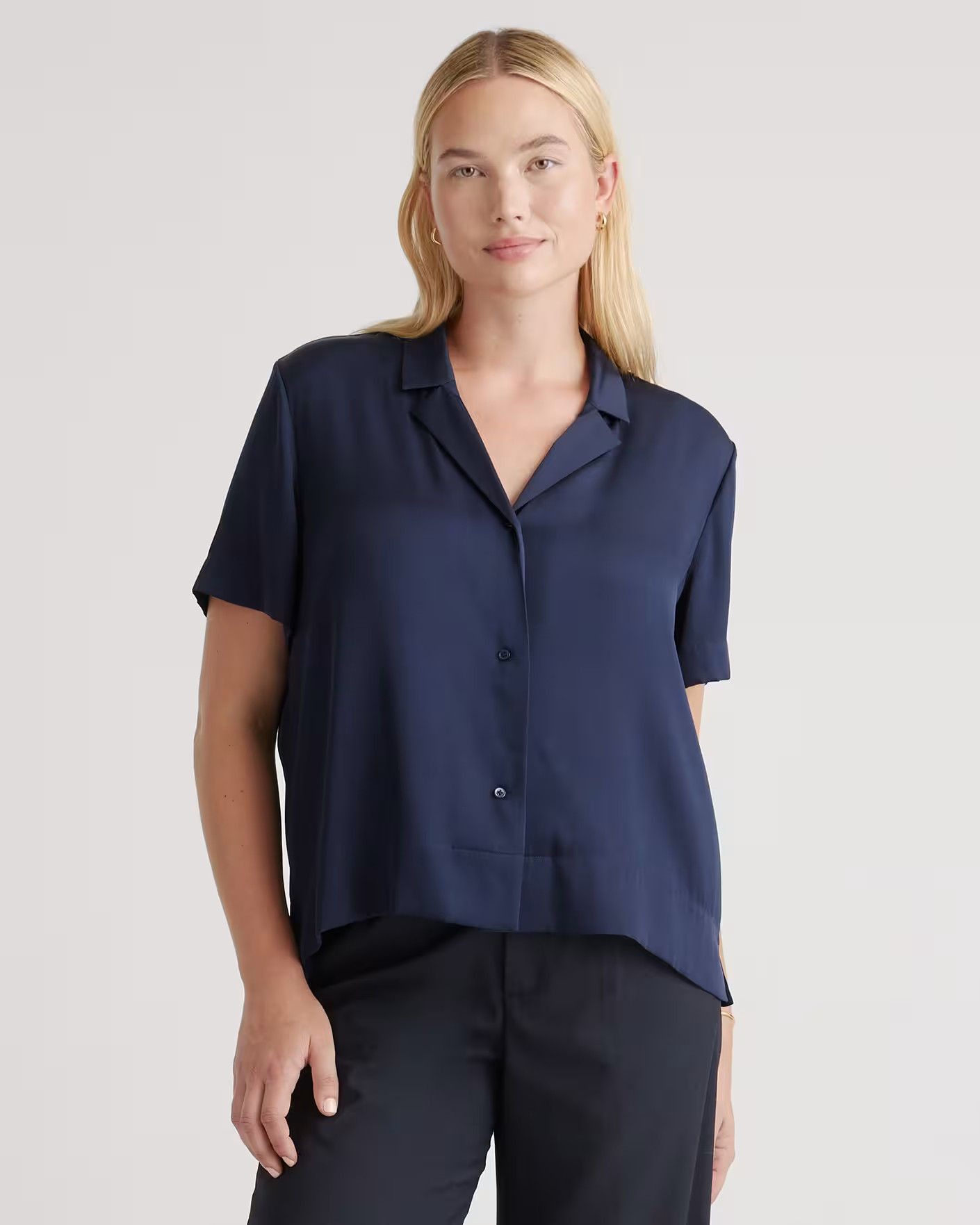 Washable Stretch Silk Short Sleeve Notch Collar Blouse | Quince