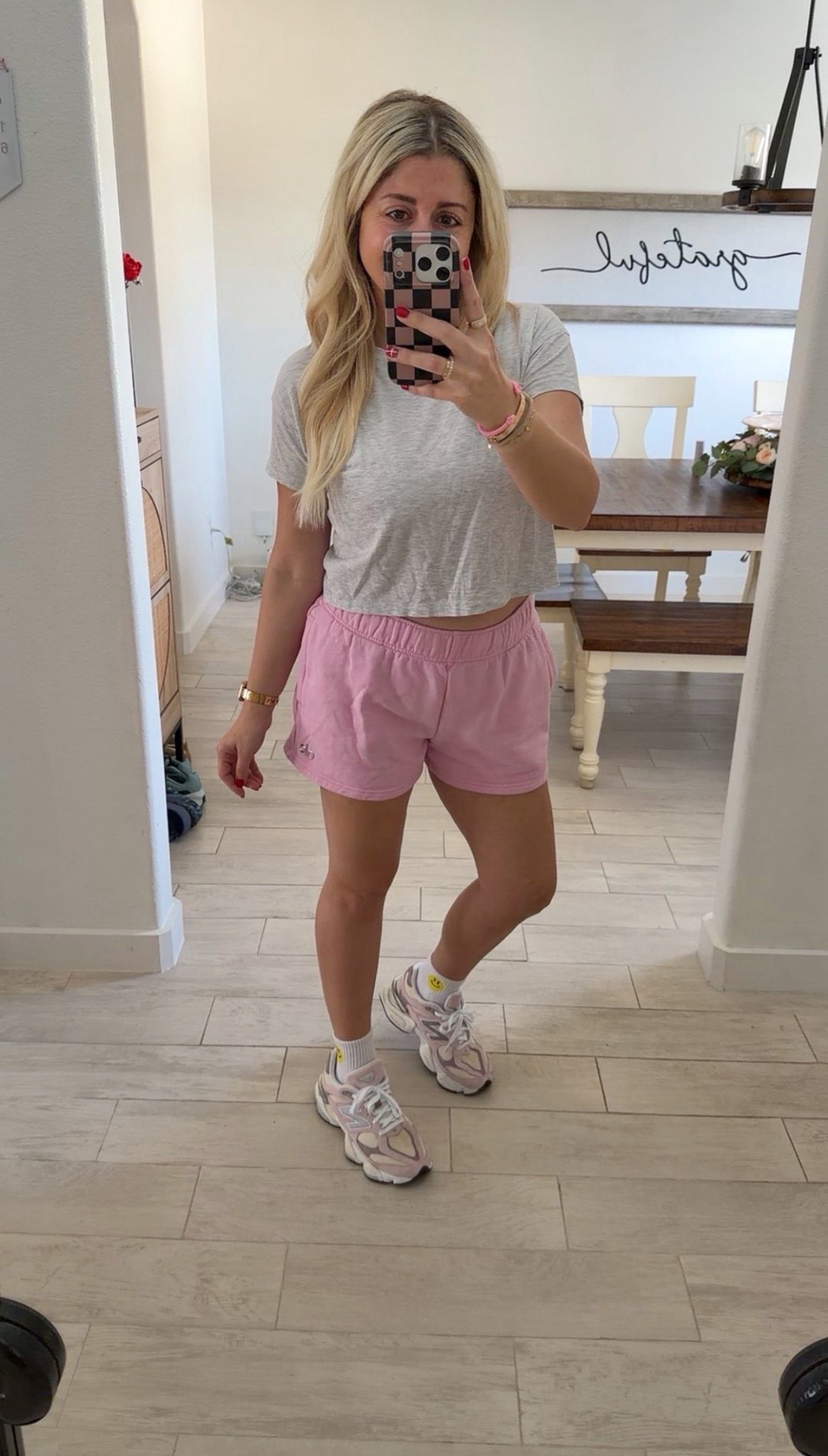 Athleisure outfit 
Lululemon tee
Alo shorts 
New balance sneakers 

#LTKActive #LTKFindsUnder100 #LTKFindsUnder50