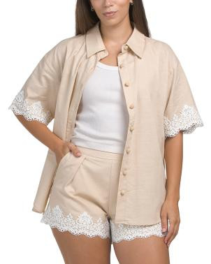 Linen Blend Shirt With Lace Trim | TJ Maxx