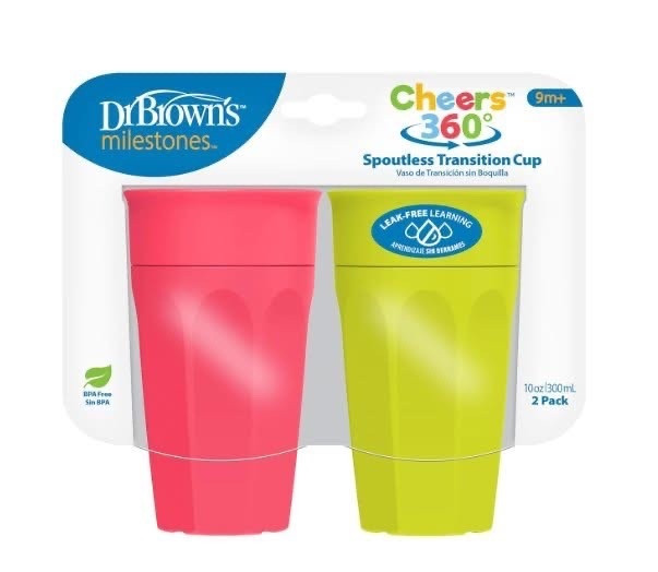 Dr. Brown's Milestones Cheers 360 Spoutless Transition Cup, Travel Friendly and Leak Free Sippy for Babies and Toddlers, Green and Pink, BPA-Free, 10 oz/300 mL, 9m+

#LTKBaby #LTKKids