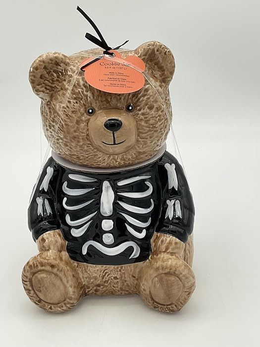 Halloween Ceramic Bear Cookie Jar, Canister,Skeleton Design Painted on the Front. 8" Tall x 6" Wi... | Amazon (US)