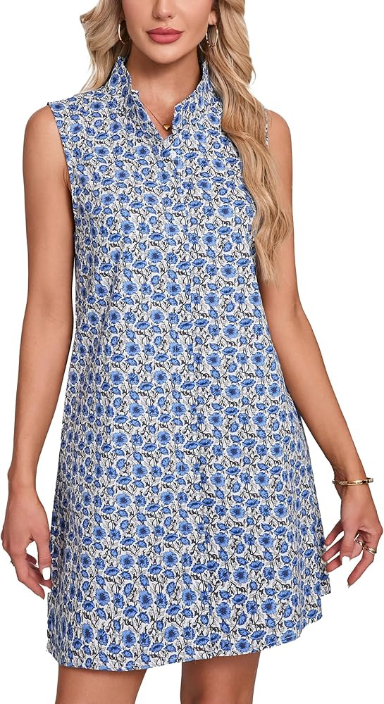 Women's Sleeveless Floral Mini Dress Button Down Tunic Shift Casual Boho Summer Tank Dress | Amazon (US)