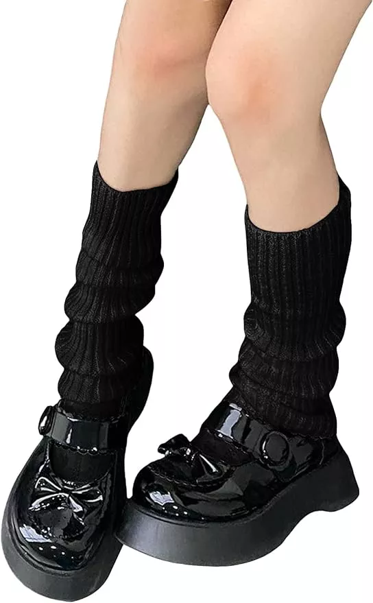 rib knit leg warmers - Black
