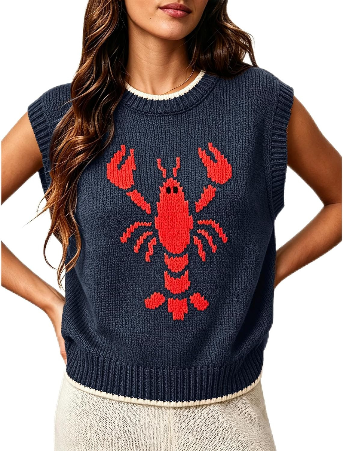 Lobster Sweater Vest Women Sweater Tank Sleeveless Knit Vests | Amazon (US)