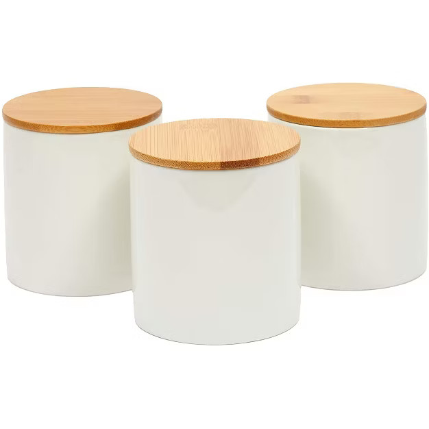 Juvale 3 Pack White Ceramic Canisters with Bamboo Lids for Kitchen Counter, 3.9" x 3.7" | Target
