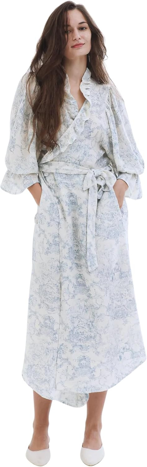 NOTHING FITS BUT 100% Cotton Muslin Maternity Robe, Nursing & Delivery Gown with Adjustable Belt & Puffed Sleeves | Amazon (US)