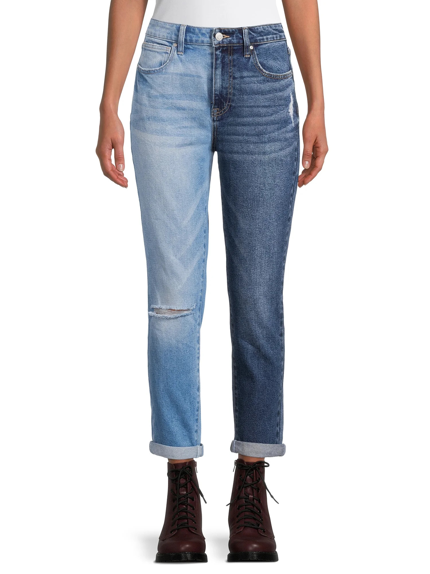 No Boundaries Juniors' Super High Rise Destructed Mom Jeans - Walmart.com | Walmart (US)