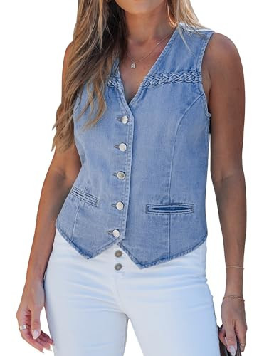 luvamia Denim Vest Women Trendy Button Down Braided Adjustable Waist Western Casual Sleeveless Je... | Amazon (US)