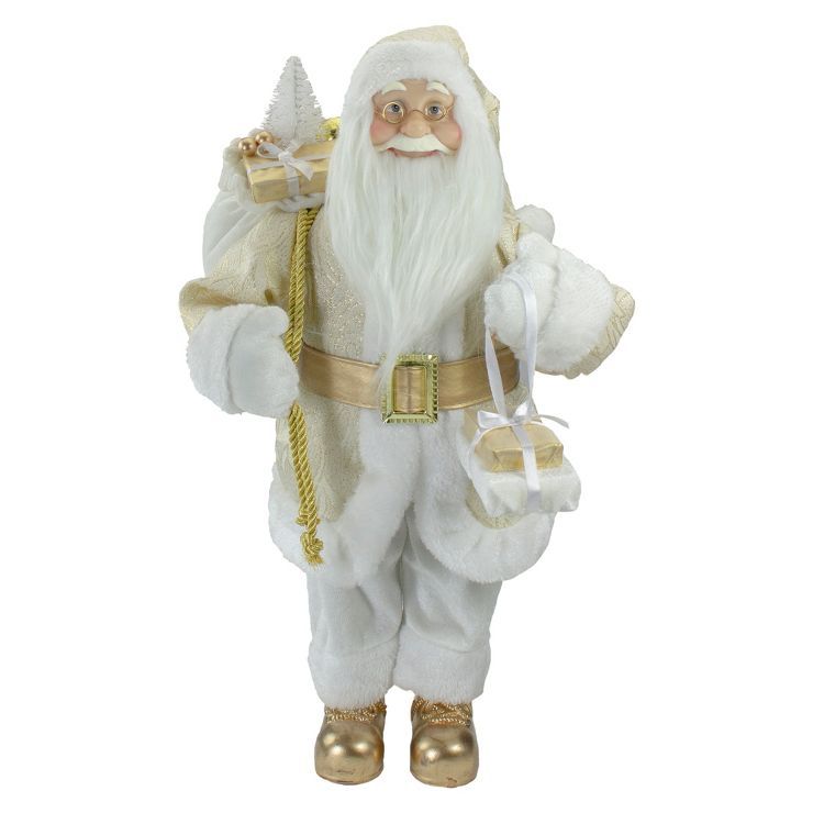 Northlight 18" Gold and White Standing Santa Christmas Figure with Presents | Target