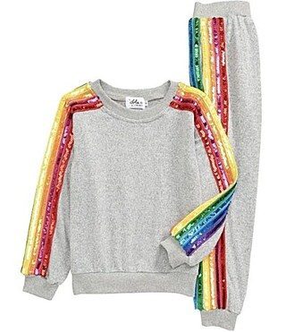 Lola The Boys LittleBig Girls Sequin Rainbow Taping Long Sleeve Pullover Sweatshirt Jogger Pants Track Set - 3 | Dillard's