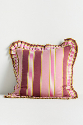 Juliette Cotton Yarn Dyed Striped Ruffle Pillow | Anthropologie (US)