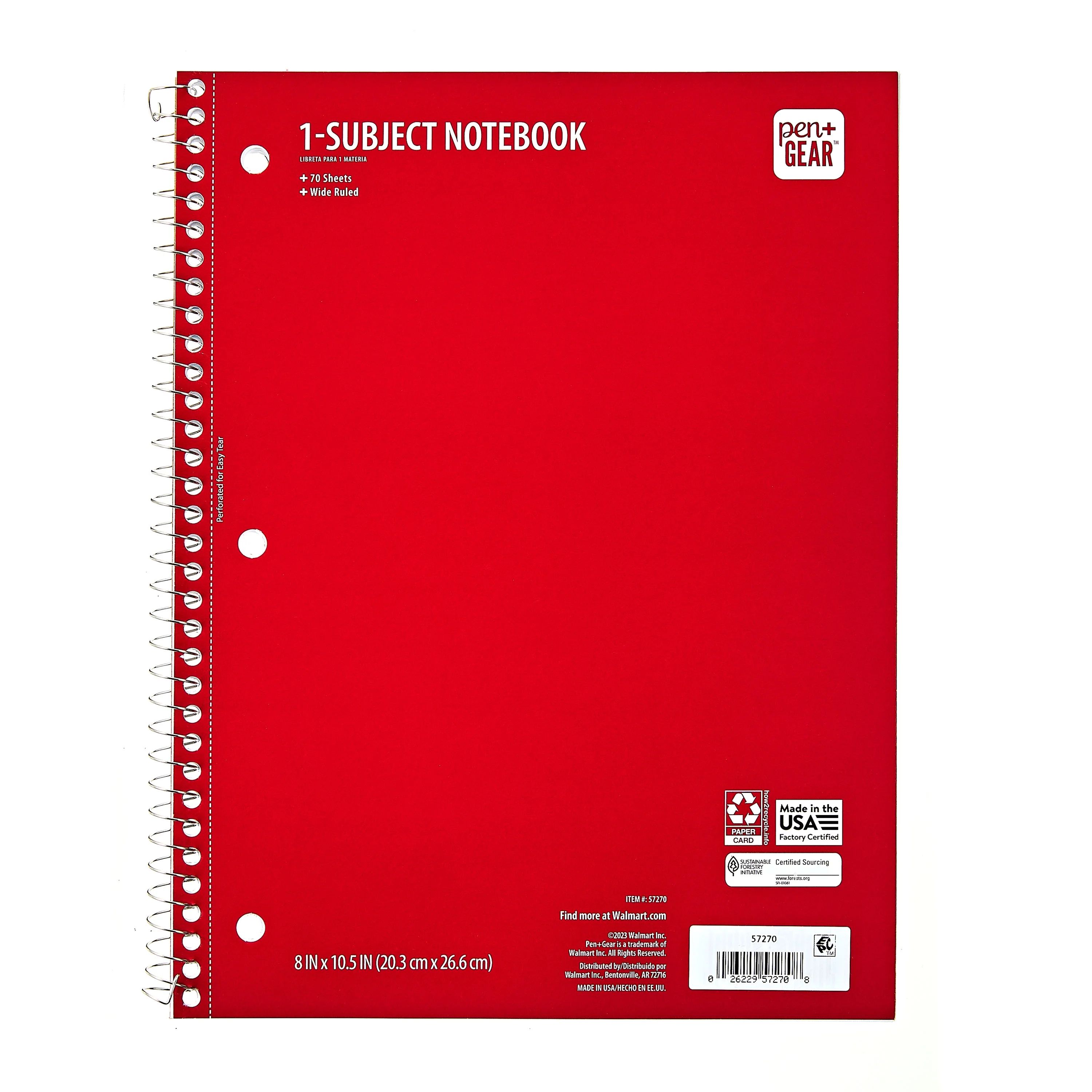 Pen + Gear College Ruled 1-Subject Notebook, 8" x 10.5", Red, 70 Sheets | Walmart (US)