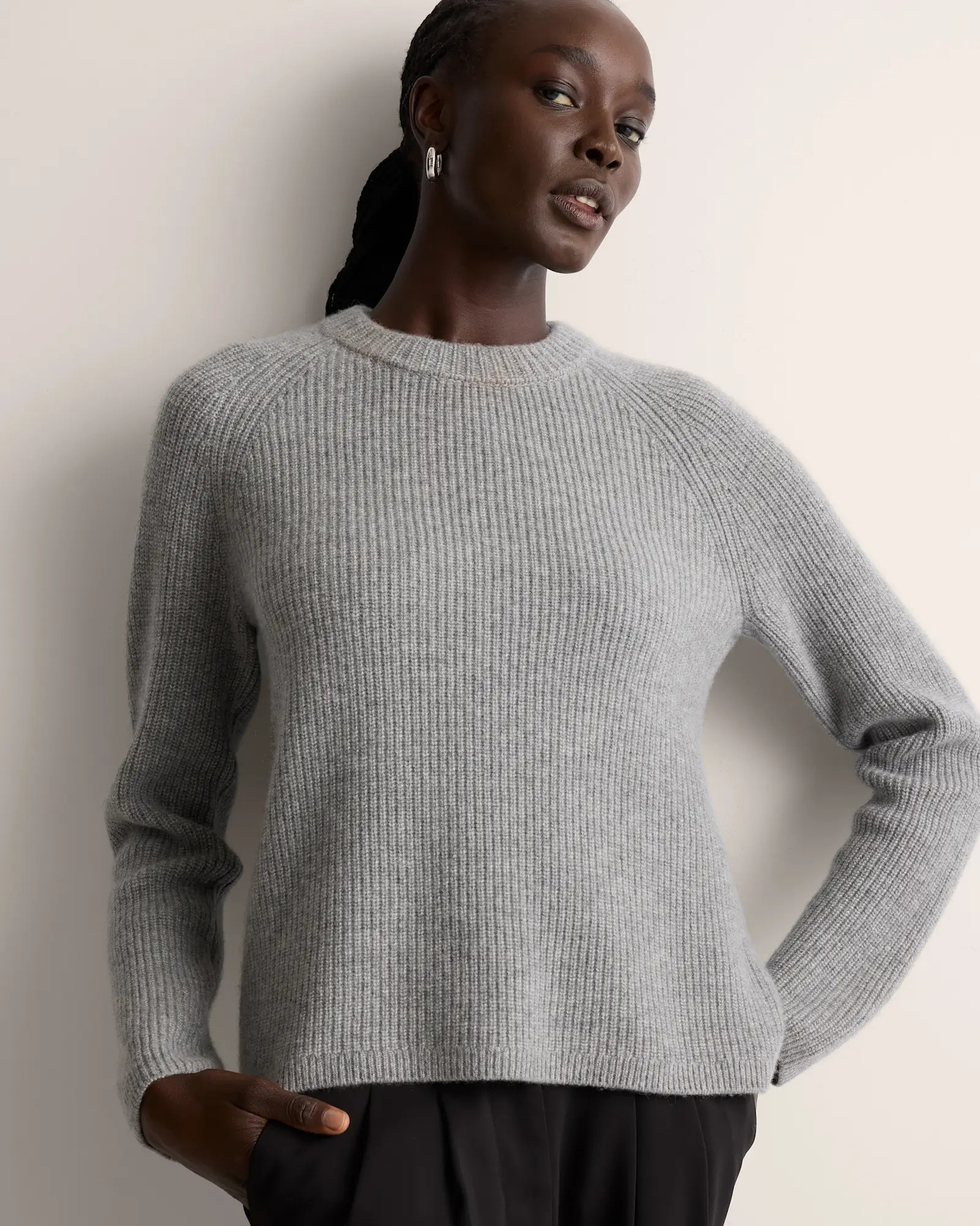 Mongolian Cashmere Fisherman Crewneck Sweater in Heather Grey | Quince