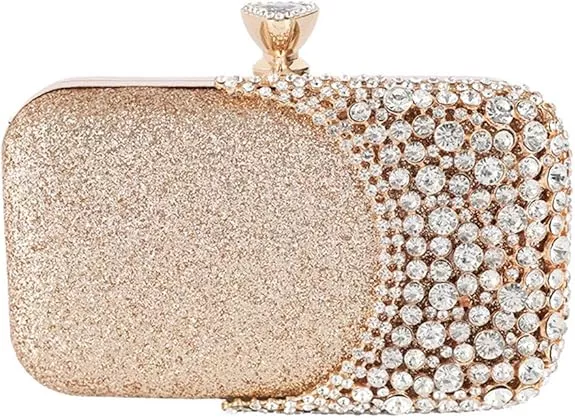 Ladies Shiny Gold Clutch Bag Women's Party Wedding Bridal Prom Evening  Handbag