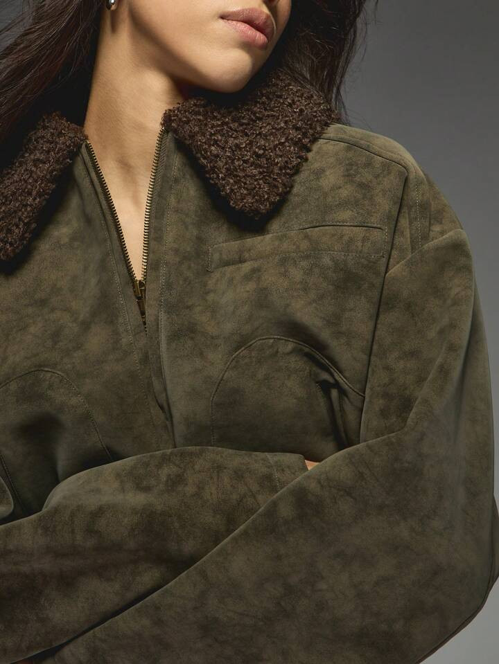 MISSGUIDED Chaqueta Bomber Con Cuello De Sherpa, Cierre Frontal De Cremallera, Abrigo Casual De Otoño E Invierno, Ropa De Calle, Prenda De Moda Recortada Para Vacaciones | SHEIN